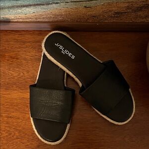 J/SLIDES Black Espadrille Slides